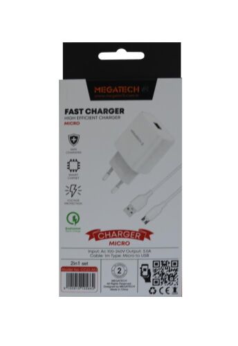 Megatech CC01 (CC22-M3 ) 2in1 5v-3.0 Ev Şarj+ Micro Kablo Hızlı Şarj - 1