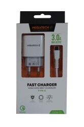 Megatech CC03(CC22-T3) 5v-3.0A Ev Şarj+Type-c Kablo Hızlı Şarj - 1