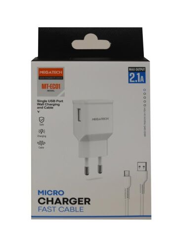 Megatech- EC01 2.1A Ev Şarj+ Micro Kablo Hızlı Şarj - 1