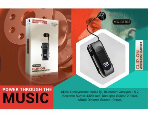 Megatech Mg-Bt102 Clıp-On Makaralı Digital Göstergeli Bluetooth Kablosuz Kulaklık - 1