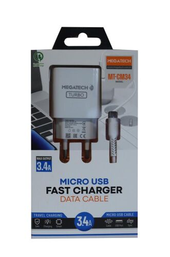 Megatech MT-CM34 3.4A Micro Usb Kablo+ Ev Şarj Adaptörü Hızlı Şarj - MEGATECH