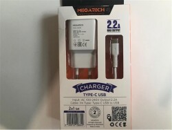 Megatech Mt-CT2 2.2a 2ın1 Typc-e Ev Şarj+Type-c Kablo Hızlı Şarj - 1