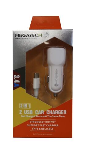 Megatech T05 2Usb 3.4A Beyaz Araç Çakmaklık Şarj Cihazı - 1