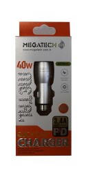 Megatech T05-M24 Re Gri 3.4A 40W Usb Çelik Araç Şarj Aleti - 1