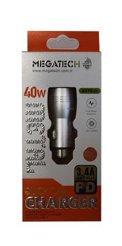 Megatech T05-M24 Re Gri 3.4A 40W Usb Çelik Araç Şarj Aleti - MEGATECH