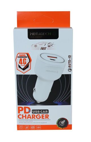 Megatech T05-M40 Beyaz 40W PD-USB Araç Çakmaklık Şarj Başlığı Hızlı Şarj - 1