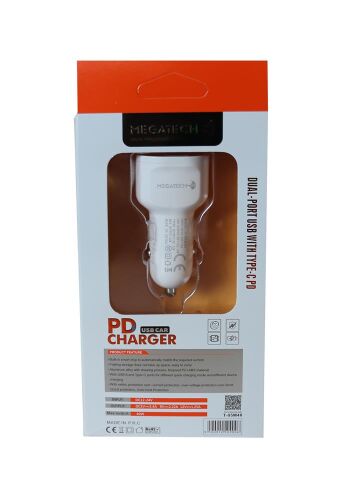 Megatech T05-M40 Beyaz 40W PD-USB Araç Çakmaklık Şarj Başlığı Hızlı Şarj - 2