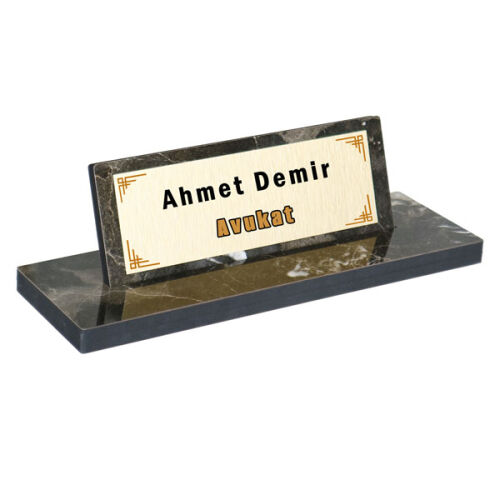 Mermer Desenli Ahşap Masa İsimliği - OFİSOMİ-S