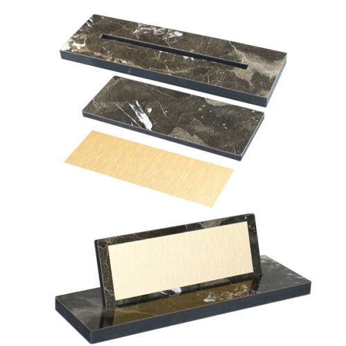 Mermer Desenli Ahşap Masa İsimliği - OFİSOMİ-S (1)