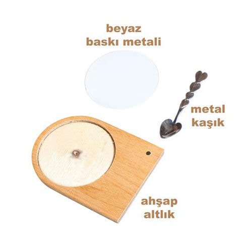 Metalli Kaşıklı Ahşap Kupa Altlığı - OFİSOMİ-S