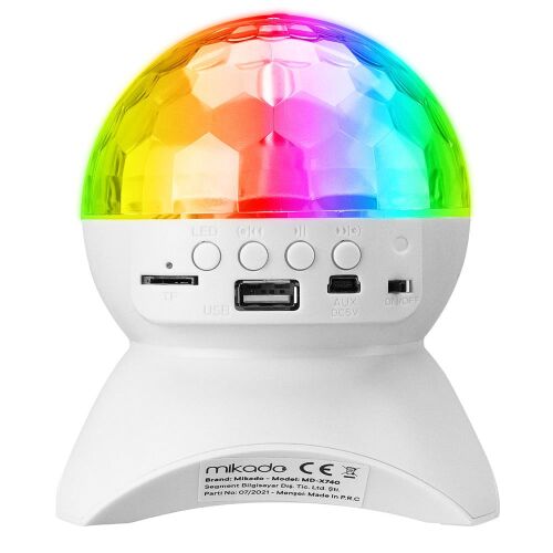 Mikado MD-X740 Beyaz Şarjlı BT-TF Cart-USB Tavan Led Işıklı Disko Topu Speaker - MİKADO