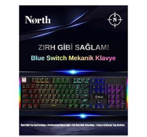 North Shield Blue Switch Türkçe Q RGB Mekanik Gaming Klavye - NORTH