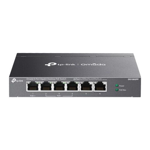 Omada Tp-Link DS106GPP 4 Port 10-100-1000 Poe+ Switch 2 Port Uplink Çelik Kasa Rack Mount - TP-LINK