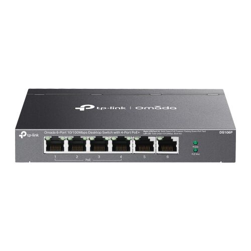 Omada Tp-Link DS106P 4 Port 10-100 Poe+ 2 Port 10-100 Mbps Uplink Switch Çelik Kasa Rack Mount - TP-LINK