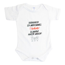 Pamuk Polyester Kısa Kollu Beyaz Bebek Zıbını (Unisex) - 1