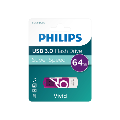 PHILIPS FM64FD00B, 64GB, USB 3.0, Vivid, Mor, Flash Disk - Philips