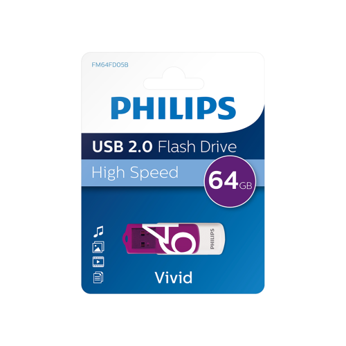 PHILIPS FM64FD05B, 64GB, USB 2.0, Vivid, Mor, Flash Disk - Philips