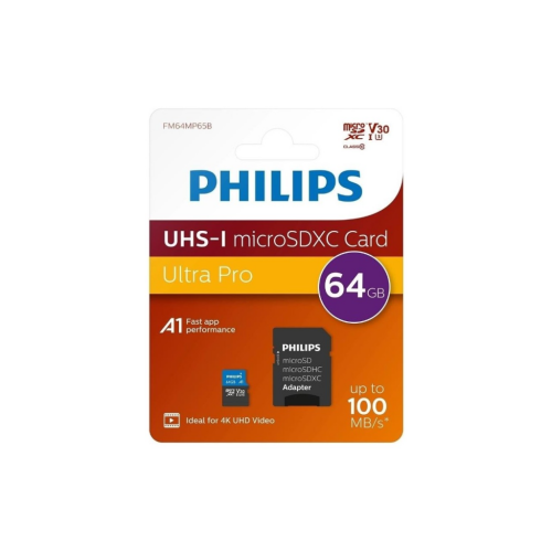 PHILIPS FM64MP65B, 64GB, SDXC, UHS-I, V30, Class10, MicroSD Kart Bellek (SD Adaptörlü) - PHILIPS