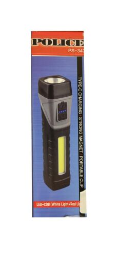 Polıce PS-343 Magnetli, 90 Derece Oynar Başlık, Kırmızı İkaz Işıklı Şarjlı El Feneri - POLICE