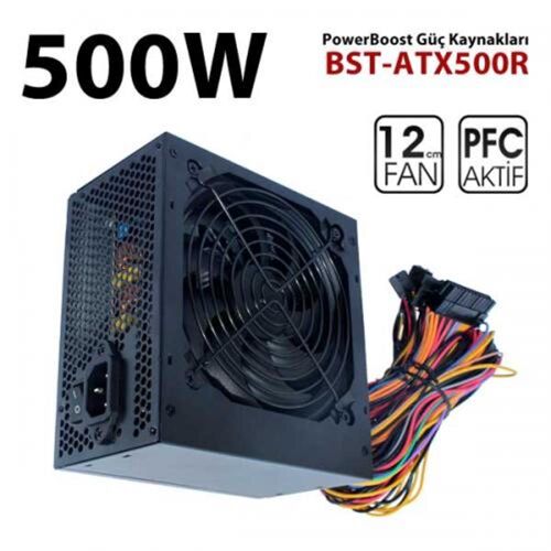 PowerBoost PB500AR 500W APFC 2-PCI-E 6+2 Pin 12cm Siyah Fanlı ATX Power Supply - 1