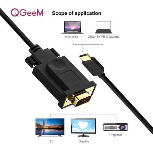 Qgeem QG-UA17 1.8m USB Type-C to Erkek VGA Kablo - 2