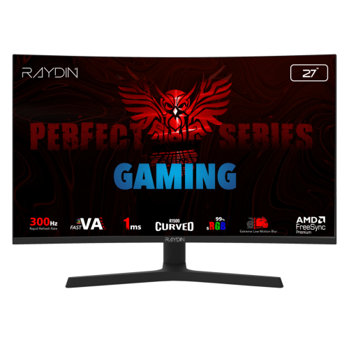 RAYDIN EG27RFA-300HZ, 27", 1ms, 300Hz, Full HD, 2xHDMI, DP, Hoparlör, VA LED, R1500 Curved, Yükseklik Ayarlı Ayak, Frameless, FreeSync Gaming Monitör - RAYDIN