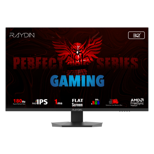 RAYDIN EG32EQI-180HZ, 31.5", 1ms, 180Hz, 2K Quad HD, 2xHDMI, DP, Hoparlör, IPS LED, Flat, Frameless, FreeSync Gaming Monitör - RAYDIN