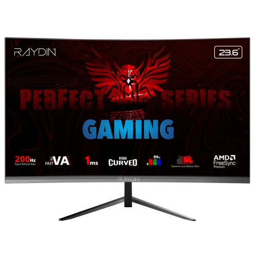 RAYDIN MM24RFA-200HZ, 23.6", 1ms, 200Hz, Full HD, HDMI, DP, Hoparlör, VA LED, R1650 Curved, Frameless, FreeSync Gaming Monitör - RAYDIN