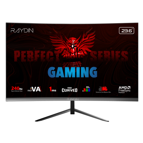 RAYDIN MM24RFA-240HZ, 23.6", 1ms, 240Hz, Full HD, HDMI, DP, Hoparlör, VA LED, R1650 Curved, Frameless, FreeSync Gaming Monitör - RAYDIN