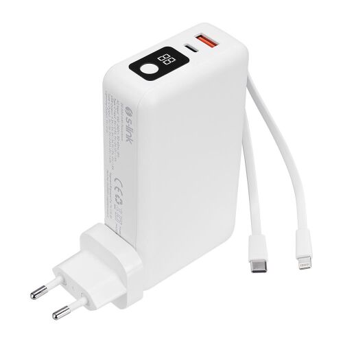 S-link G225 20000mAh Lightning+Type-C Kablolu Powerbank Beyaz 5W Prizli Taşınabilir Pil Şarj Cihazı - 1