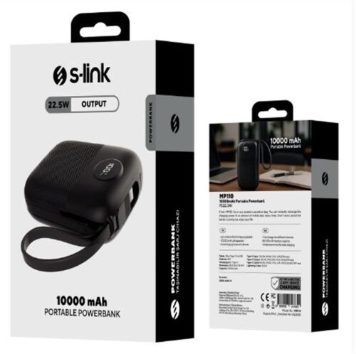 S-link MP110 10000mAh PD22.5W Type-C+Lightning Kablolu Siyah Pil Şarj Cihazı Powerbank - S-LİNK