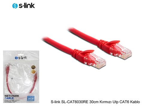S-link SL-CAT6030RE 30cm Kırmızı Utp CAT6 Kablo - S-LİNK