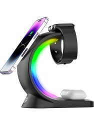 S-link SL-CW20 Telefon, Saat, Kulaklık Uyumlu 15W Siyah RGB Kablosuz Şarj Cihazı - 1