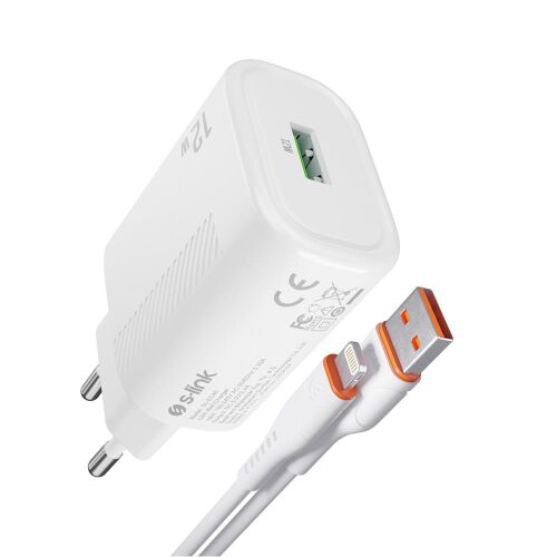 S-link SL-EC40L Lightning Kablolu 5V 2400MA Beyaz Ev Şarj Adaptörü - S-LİNK