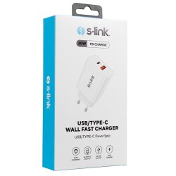S-link SL-EC60 20W PD3.0-Quick Charge QC3.0 Type USB-C +USB A Hızlı Beyaz Ev Şarj Adaptör - 1