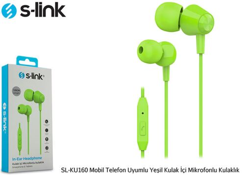 S-link SL-KU160 Mobil Telefon Uyumlu Yesili Kulak İçi Mikrofonlu Kulaklık - S-LİNK