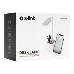 S-link SL-M9054 Siyah TypeC 10W Kablosuz Şarj Cihazı Kalemlikli Masa Lambası - 2