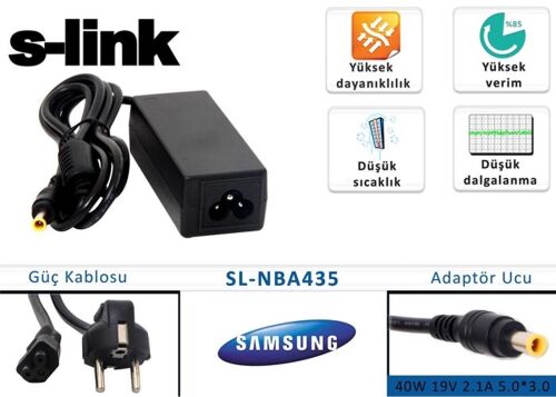 S-link SL-NBA435 40w 19v 2.1a 5.0-3.0 Samsung Notebook Standart Adaptörü - S-LİNK