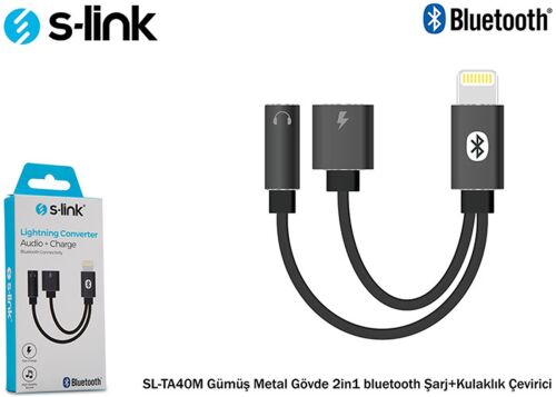 S-link SL-TA40M Lightning Gri Metal 2in1 bluetooth Şarj+Kulaklık Çevirici - S-LİNK