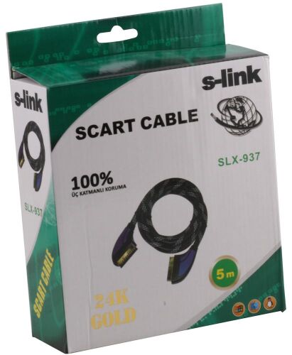 S-link SLX-937 Scart To Scart 5mt Gold Kılıflı Kablo - S-LİNK