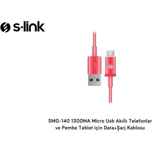 S-link SMG-140 1.3a Micro Usb pembe Data+Şarj Kablosu - S-LİNK