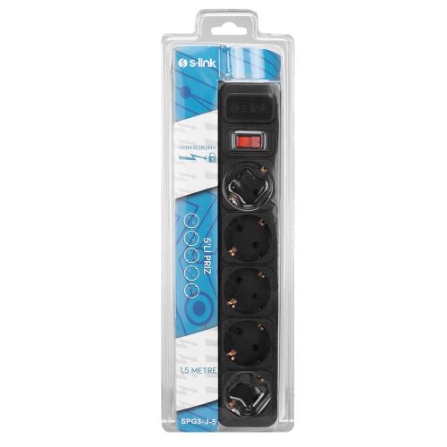 S-link SPG3-J-5 1.5m 306Joule 5Li Akım Kor.Siyah Priz - 1