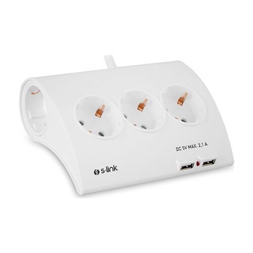 S-link SPG9-5-15 Akım Koruma ve 2 Adet 2.1A Usb Şarj Soketli Beşli Masaüstü Grup Priz - S-LİNK