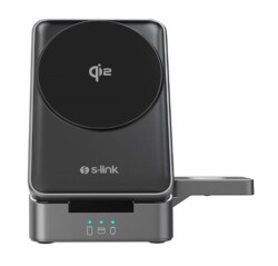 S-link SW-CWF116 Siyah Telefon Kulaklık Akıllı Saat 15W 3 in 1 Magsafe Qi2 Kablosuz Şarj Cihazı - 1