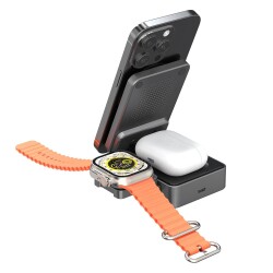 S-link SW-CWF116 Siyah Telefon Kulaklık Akıllı Saat 15W 3 in 1 Magsafe Qi2 Kablosuz Şarj Cihazı - 2