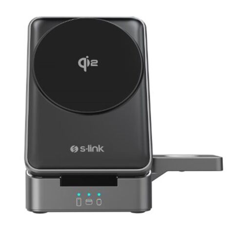 S-link SW-CWF116 Siyah Telefon Kulaklık Akıllı Saat 15W 3 in 1 Magsafe Qi2 Kablosuz Şarj Cihazı - S-LİNK