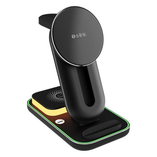 S-link SW-CWF117 Siyah Ayarlanabilir Standlı 15W 3 in 1 Magsafe Kablosuz Şarj Cihazıı - S-LİNK (1)