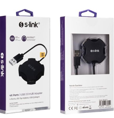 S-link Swapp SW-U212 Siyah Usb 2.0 4 Port Hub Kablolu Çevirici Adaptör - S-LİNK