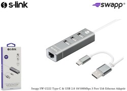 S-link Swapp SW-U222 Type-c Usb 2.0 10-100mbps 3 Port Usb Ethernet Adaptör - 1