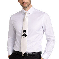 Saten Süblimasyon Beyaz Kravat - 2